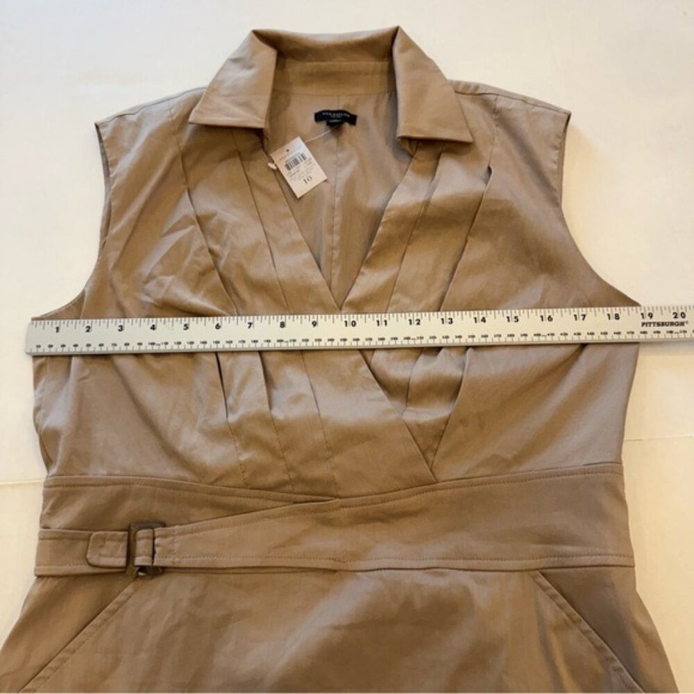 Ann Taylor Sleeveless Khaki Tan Cotton Blend Dress Size 10 Belted Pockets NWT - Picture 10 of 11